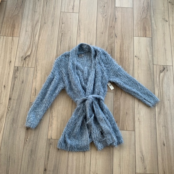 Anthropologie Dusty Blue Sparkly Tie Sweater, XL - Picture 2 of 8